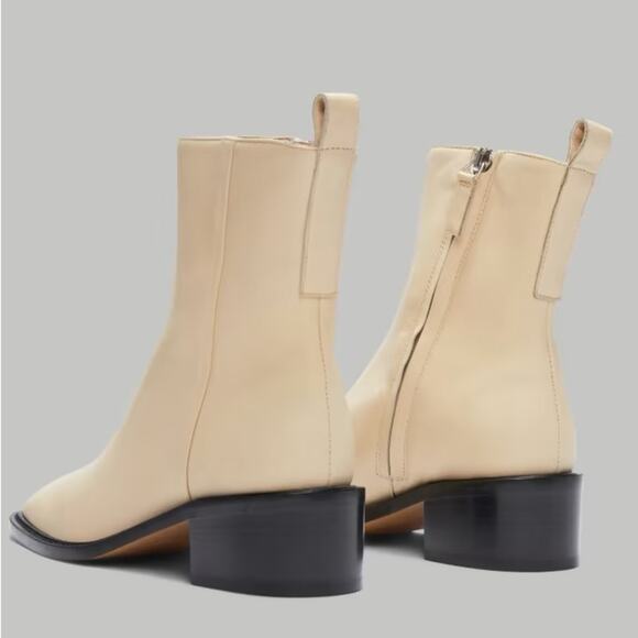 EVERLANE The City Boot Leather Ankle Cream Zip Heeled Square Toe Size 8 NEW - Picture 4 of 15